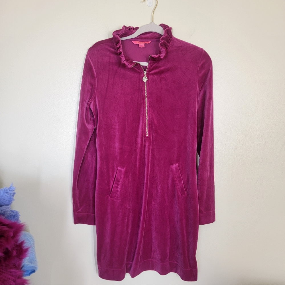 Lilly Pulitzer UPF 50+ Skipper Dress Bordeoux Berry Pink Size Medium - Picture 2 of 5